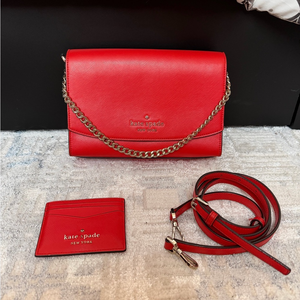 kate spade Red/burnt orange Leather Chain Shoulder Bag with Card Holder